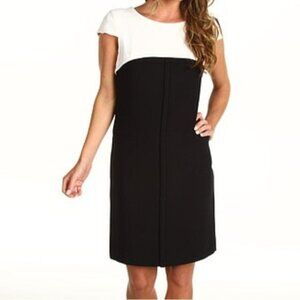 Tahari By ASL Nathan Double Woven Empire Wyatt Black White Dress Size 10